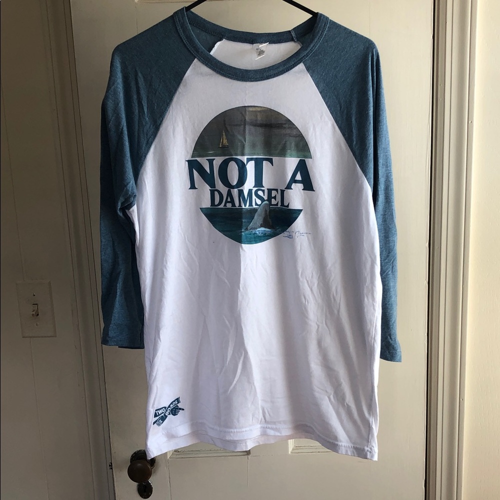 Not A Damsel Graphic Raglan Tee - White & Teal